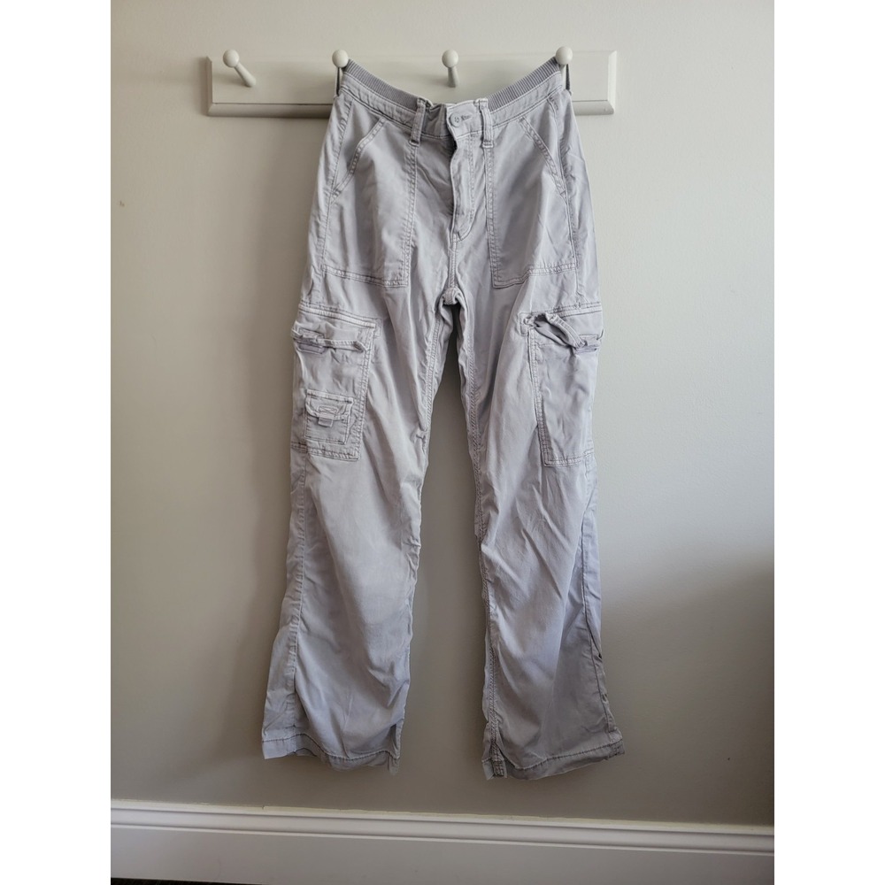 American Eagle 00 Women's Cargo Pant Olive Green Wide Leg Stretch Waist Skater